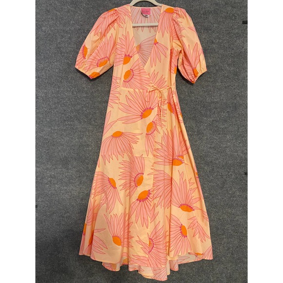 Kate Spade NY Midi Dress 0 XS Pink Falling Flower Wrap Short Sleeve Runway - Picture 3 of 15